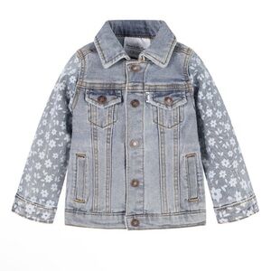 Children's Denim Jacket with Floral Patterned Sleeves